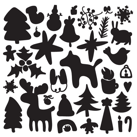Merry Christmas and Happy New Year doodle hand-drawn big illustration set. Scrap vector designのイラスト素材