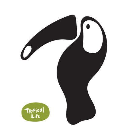 Vector isolated doodle drawn toucan silhouette on white background. Beautiful exotic bird of the Amazon rain forest.のイラスト素材