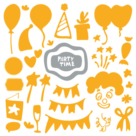 Party time celebration icons, mono vector symbols, doodle styleのイラスト素材