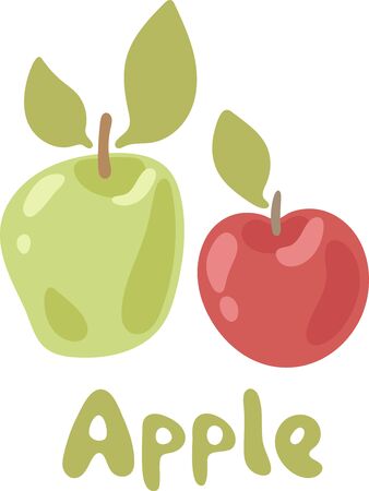 Red and green apples vector icon. Apples doodle symbol illustration. Fruit illustration for farm market menu. Healthy food designのイラスト素材