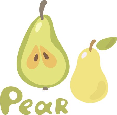 Hand-drawn pear doodle style for decorative poster, emblem natural product, farmers market. Website page and mobile app designのイラスト素材