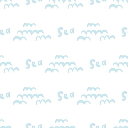 Vector abstract seamless pattern, hand-drawn pattern, waves background. Seamless pattern can be used for pattern fills, web page background,surface textures. Blue and white colors.のイラスト素材