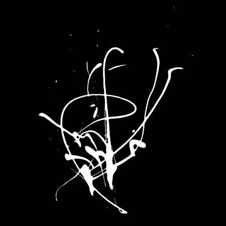 Calligraphic splash acrylic spot. Artistic and aesthetic, exquisite splash. Spontaneous imprint. Sketch vector contrast black and white splatter art style. Isolated vector illustration square format.のイラスト素材