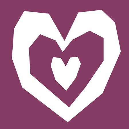 Heart cut out of paper, primitive style. Geometry shapes in burgundy color. Line with sharp corners. Asymmetrical paper cut line. Modern square tile style. Paper cut lines, DIY, valentine love card.のイラスト素材