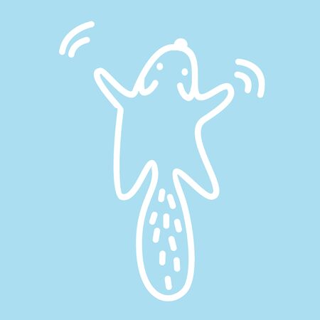 Cute kawaii animal character sign is jumping. Funny beaver   design template. Symbol for web and print. Animal linear illustration in trendy minimalistic style. Modern care and education.のイラスト素材