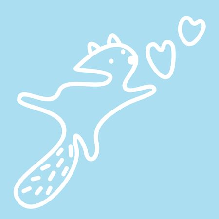 Cute kawaii animal character send hearts. Funny beaver    design template. Symbol for web and print. Animal linear illustration in trendy minimalistic style. Valentine's dayのイラスト素材