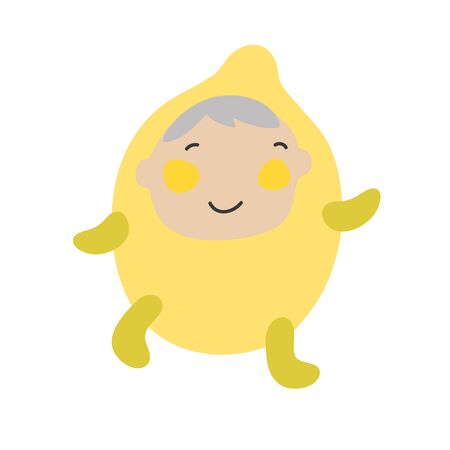 Cute Kids Character. Vector illustration kid wearing fruit costumes. Lemon costume childのイラスト素材