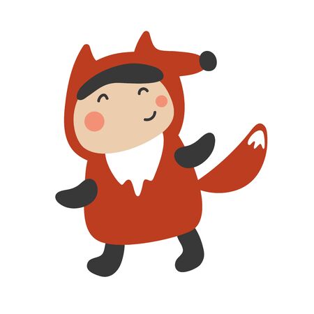 Cute Kids Character. Vector illustration kid wearing animal costumes. Fox costume childのイラスト素材