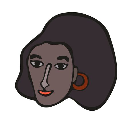 African female portrait. Modern minimalist linear illustration. Crisp art. Woman vivid face. The idea of equality of nationalities on planet Earth. Mother Africa.のイラスト素材