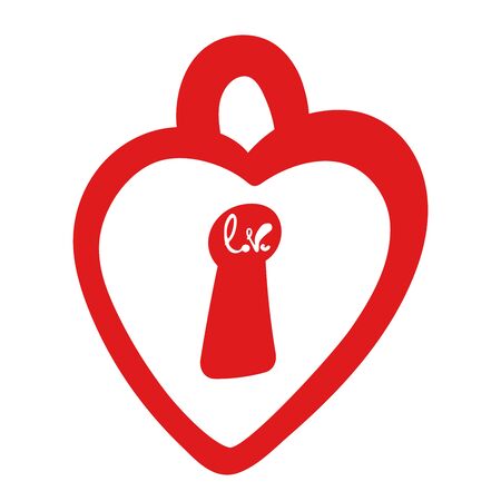 Happy Valentines Day Typographic postcard. Square format. Lettering word love in doodle style. Red lock. Vector Illustration of a Valentine s Day. Isolated image on white Background.のイラスト素材