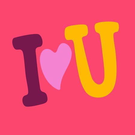 Happy Valentines Day. I love you. Vector illustration on bright pink background. Hand drawn letters for Valentines Day. Greeting Typography design for print cards, banner, posterのイラスト素材