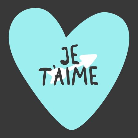Heart and arrow. Valentines Day Typographic. Square format. Phrase I love you in french. Vector Illustration of a Valentine s Day.のイラスト素材