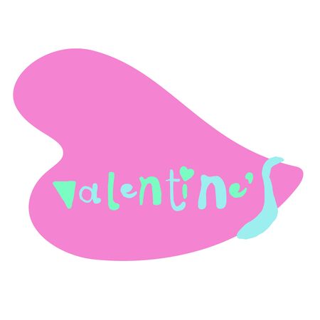 Conceptual Vector illustration of Happy Valentines Day. Hand drawn modern doodle lettering. Phrase Valentine s on pink heart. Right direction.のイラスト素材