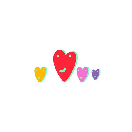 Four smiling bright hearts with eyes in different sizes. Neon vector illustration with vibrant colors. Happy Valentines Day. Family idea.のイラスト素材