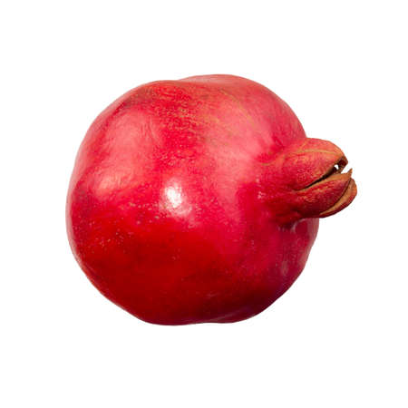 Isolated ripe pomegranate. One whole pomegranate fruit isolated on white background. Fresh raw fruit. Full depth of field. Side view, square white background. Stock photoの写真素材