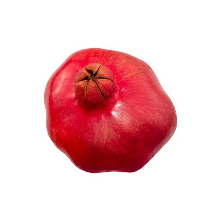 One whole pomegranate fruit isolated on white background. Fresh raw fruit. Fresh pomegranate with an inflorescence in the middle and side. Silhouette with a closed crown. Stock photoの写真素材