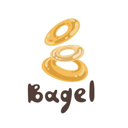 Vector Illustration of Turkish Bagel. A bunch of bagels on a white background. Aromatic bagel simit. Playful flat food illustration. Sweet food menu design elements. Great for icon, card, menu.のイラスト素材