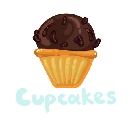 Cupcakes bakery icon. Pastry shop, confectionery. Sweet dessert design template. Cupcakes bakery icon. Dark cream muffin with chocolate whipped icing frosting. St. Valentines day flat kawaii iconのイラスト素材