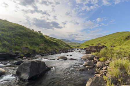 Mountain stream with large rocksの写真素材