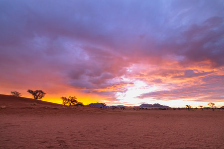 Setting sun color clouds yellow and orange Namibiaの写真素材