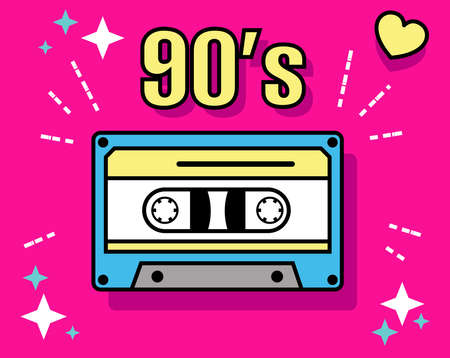 Retro pop culture item from 90s. Retro element collections - Soviet cassette. USSR music. Vector...