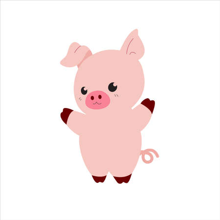 Cute vector pig on an isolated white background. A kawaii style cartoon character. Sweet zoo of wild animals and Pets for children's room, print, poster or for Greeting cardのイラスト素材