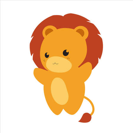 Cute vector Lion cub on an isolated white background. A kawaii style cartoon character. Sweet zoo of wild animals and Pets for children's room, print, poster or for Greeting cardのイラスト素材