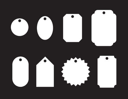 Sticker set for promo sale. Percent badge shape design, price offer for promotion. Simple collection of graphic empty white sign stickers for promotion isolated on black background.のイラスト素材