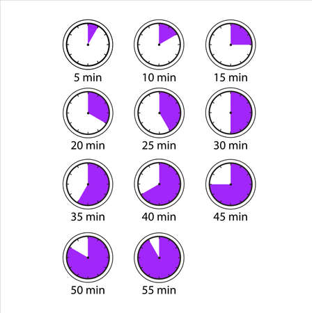 Time and Clock icons. A simple set of different icons. Contains icons such as a timer for 5 minutes, 30 minutes, 45 minutes, and othersのイラスト素材