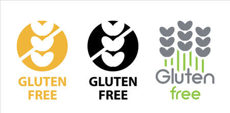 Gluten free icon. Wheat ear, crop, bread. Diet concept. Can be used for topics like food, allergy, intolerance. Isolated gluten free sign.のイラスト素材
