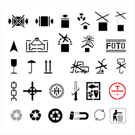 A set of symbols marking cargo on boxes, bags, and packaging. Isolated. Cargo marking. The symbols packagesのイラスト素材