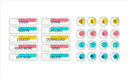 Set of button with icon for website and applications. Vector trendy icons.のイラスト素材