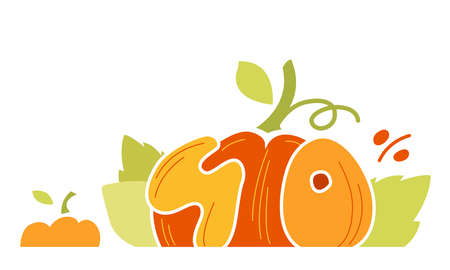 Autumn Sale discount banner. Up to 50% 20% 30% off banner for your website. 
Big Pumpkin Yellow tag templates with special offers. Isolated vector illustration.のイラスト素材