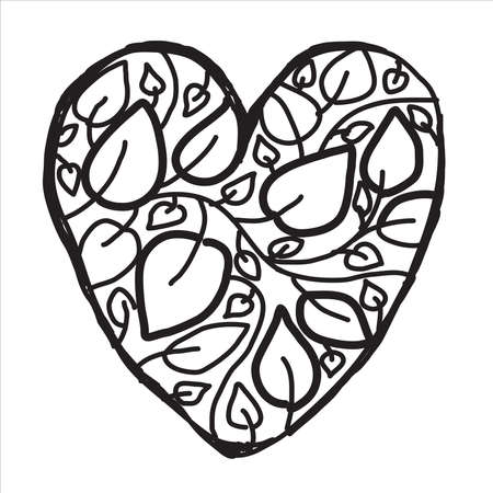 Heart symbol. Cute vintage Line style. Elegant calligraphic Art frame with leaves. For Valentines day, love, wedding symbol. Vector backgroundのイラスト素材
