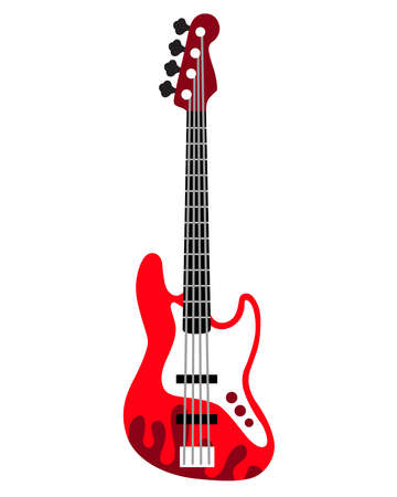 Rock guitar. Bass guitar. Electric guitar. 
Silhouette. Stringed musical instrument. Flat vector cartoon style on isolated background.のイラスト素材