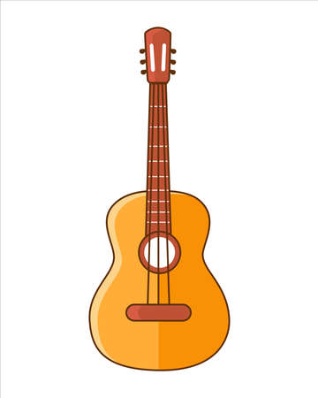 Classical guitar. Acoustic guitar. 
Silhouette. Stringed musical instrument. Flat vector cartoon style on isolated background.のイラスト素材
