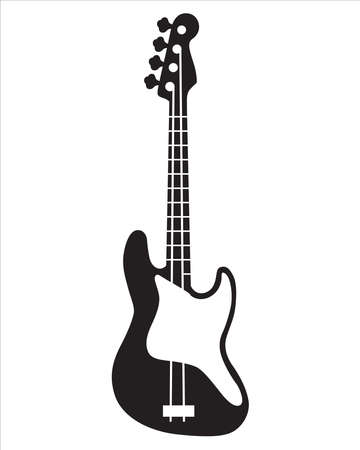 Rock guitar. Bass guitar. Electric guitar. 
Silhouette. Stringed musical instrument. Flat vector cartoon style on isolated background.のイラスト素材
