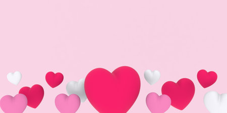 Velvet Realistic 3D Hearts. Romantic Valentine Heart. 3D rendering illustration. 
For Wedding, Anniversary, Birthday, Valentine's Day, Party Invitations, Scrapbooking.の写真素材