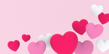Velvet Realistic 3D Hearts. Romantic Valentine Heart. 3D rendering illustration. 
For Wedding, Anniversary, Birthday, Valentine's Day, Party Invitations, Scrapbooking.の写真素材