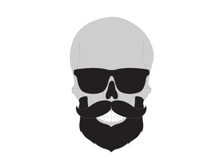 Hipster skull of a man with beard, mustache, and glasses.
Barber symbol silhouette isolated on white background. 
Vector illustration for hairdresser, Website page and mobile app design.のイラスト素材