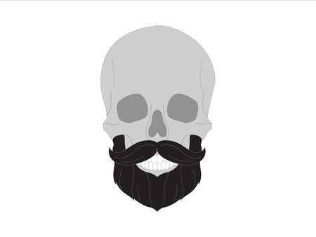 Hipster skull of a man with beard, mustache.
Barber symbol silhouette isolated on white background. 
Vector illustration for hairdresser, Website page and mobile app design.のイラスト素材