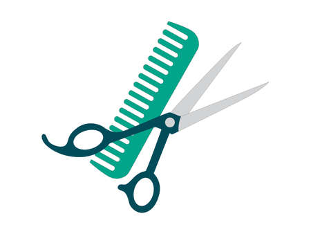 Hairdressing Scissors and Hair Comb icon. Barber symbol silhouette isolated on background. 
Vector illustration for Website page and mobile app design.のイラスト素材