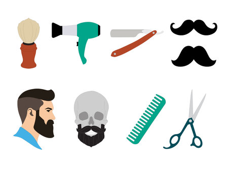 Barbershop icons set. Barber symbol silhouettes isolated on background. 
Vector illustration for Website page and mobile app design.のイラスト素材