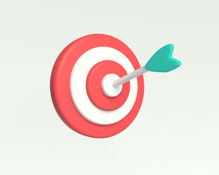 Darts icon. The dart hits the target in the center. Target icon for website design, 
app, and ui. 3d rendering illustration.の写真素材