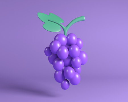 3d grape cartoon style on purple background.  3d rendering illustrationの写真素材