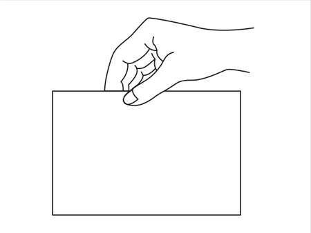 Empty white paper list in the hand. Empty mock up. Hand holding blank document 
with space for text. Vector illustration.のイラスト素材