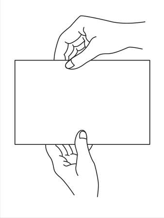 Empty white paper list in the hand. Empty mock up. Hand holding blank document 
with space for text. Vector illustration.のイラスト素材