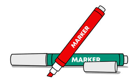 Colorful marker pen  for Children and School.  Kids vivid painting tools, 
various color palette. Office markers collection. Vector illustrationのイラスト素材
