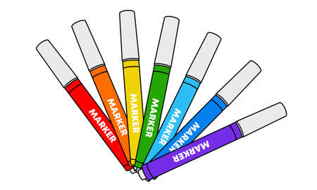 Colorful marker pen  for Children and School.  Kids vivid painting tools, 
various color palette. Office markers collection. Vector illustrationのイラスト素材
