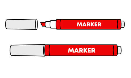 Colorful marker pen  for Children and School.  Kids vivid painting tools, 
various color palette. Office markers collection. Vector illustrationのイラスト素材